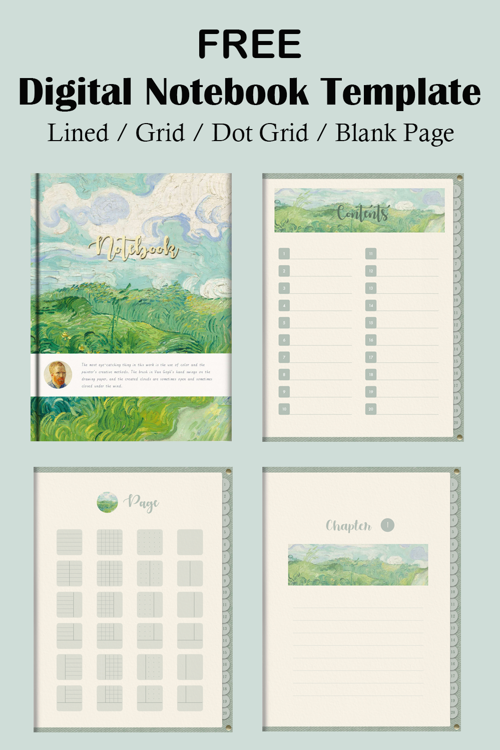 Vincent van Gogh Digital Notebook Template