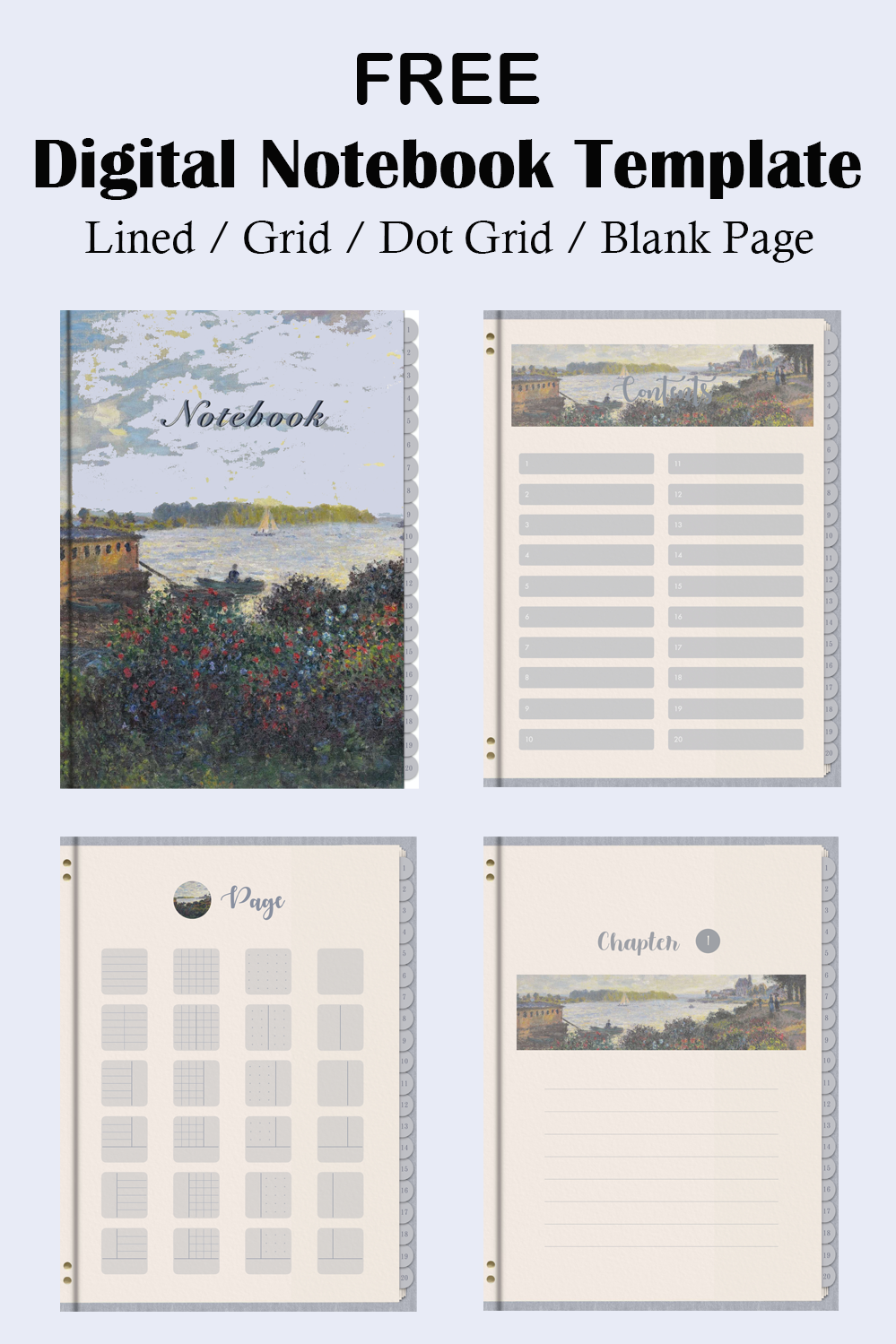 Claude Monet Digital Notebook Template