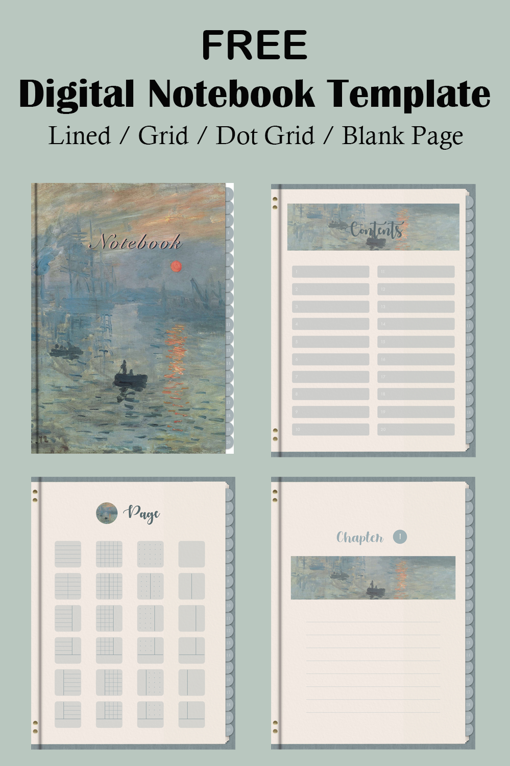 Claude Monet Digital Notebook Template