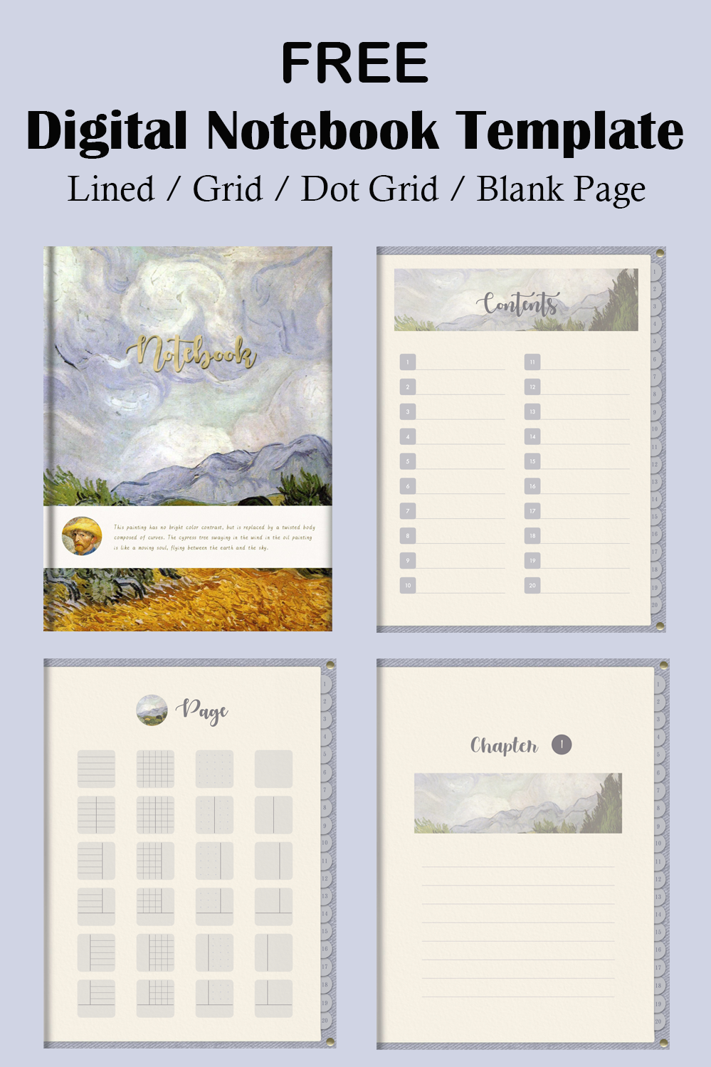 Vincent van Gogh Digital Notebook Template