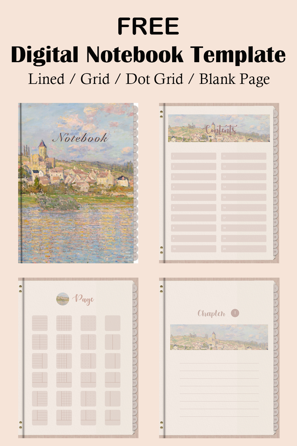 Claude Monet Digital Notebook Template