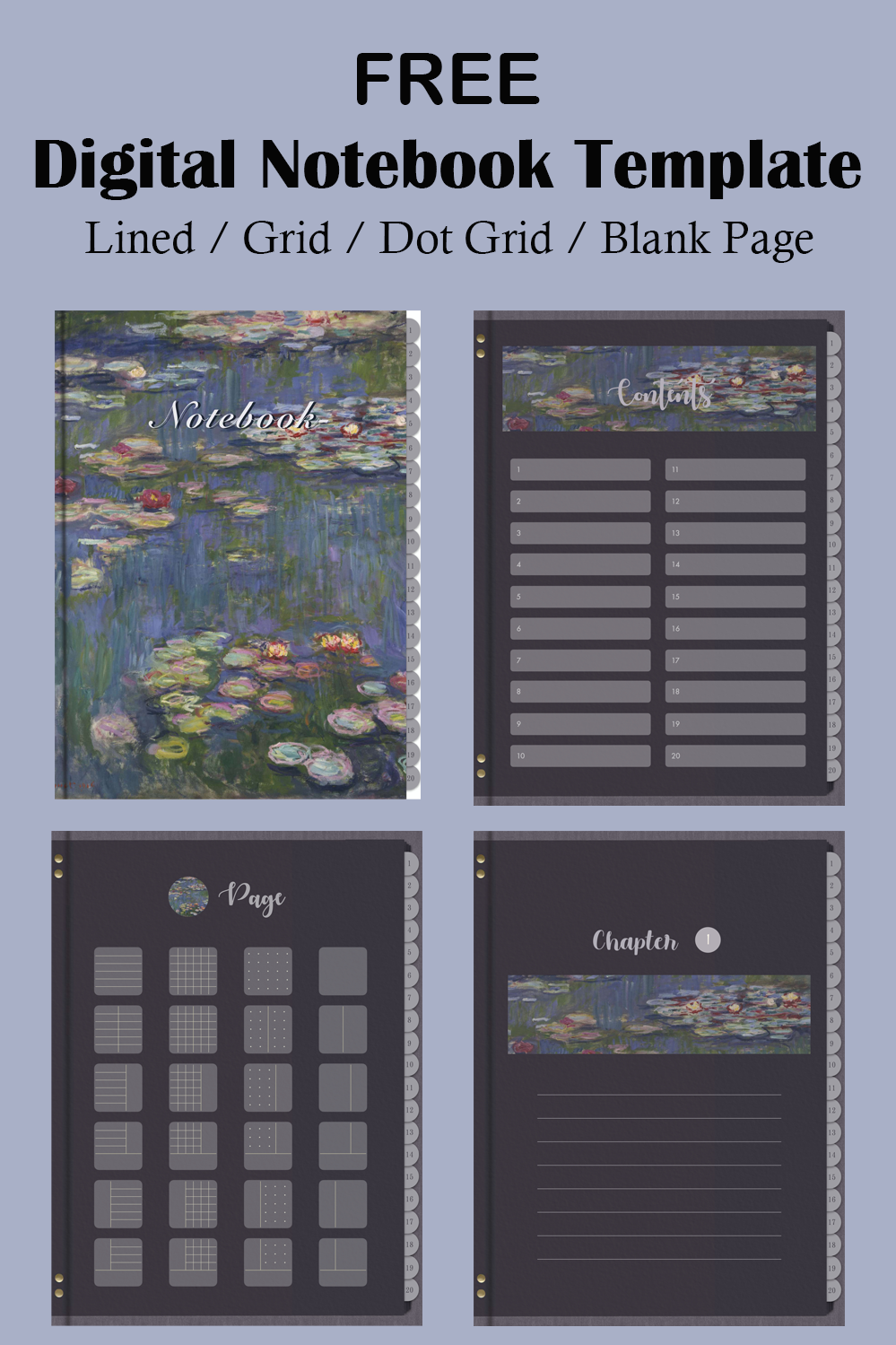 Claude Monet Digital Notebook Template